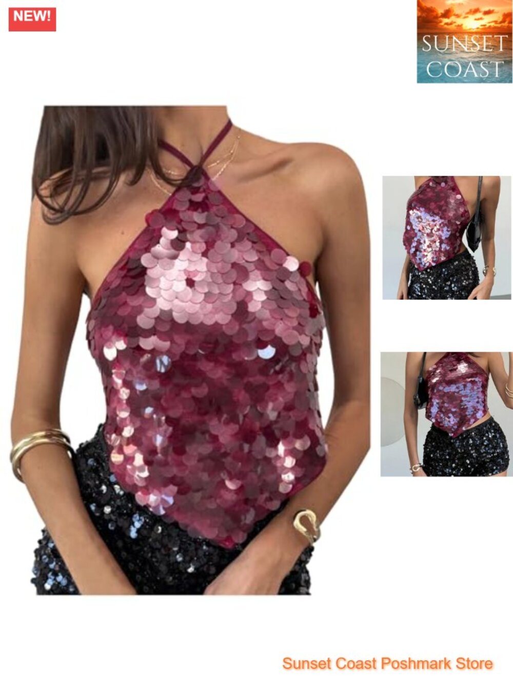 Sequin Halter Crop Top Rave Club Going Out Y2K Sleeveless